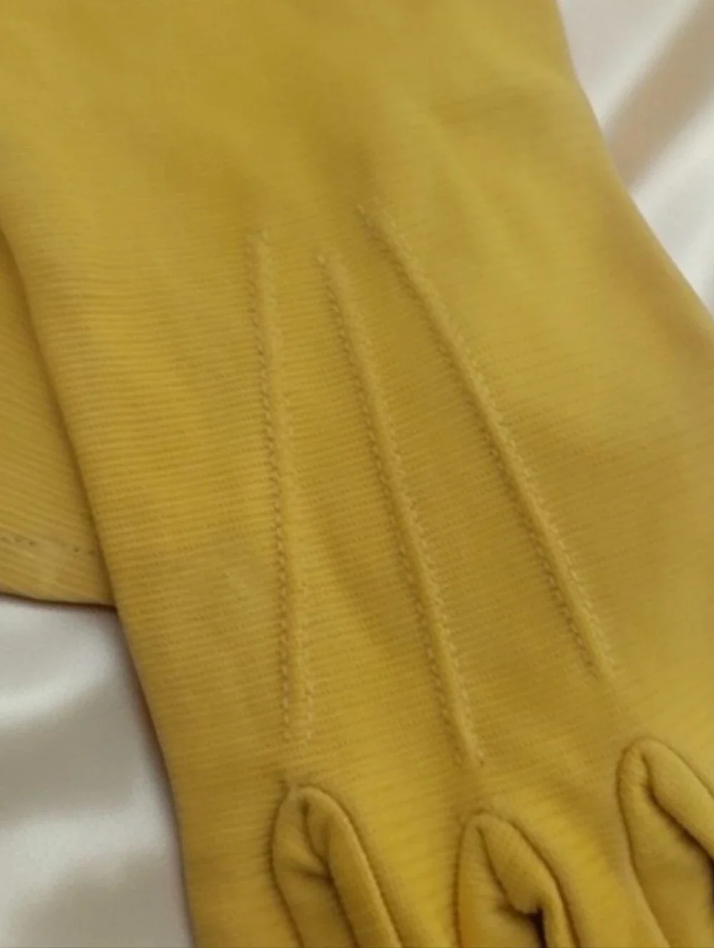 Vintage 60s Harvest Gold Silky Nylon Bracelet Length Day Gloves Size 7
